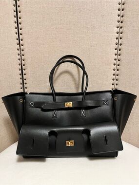 Women’s work tote leather black shoulder bag